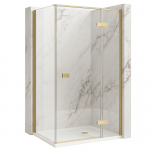 Du&scaron;o kabina Rea Atlas KPL-K4477, stačiakampė, be padėklo, 120 cm x 90 cm x 200 cm, brushed gold/skaidrus