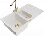 Plautuvė su virtuviniu mai&scaron;ytuvu Mexen Matias Duero, derva/granitas, 90 cm x 50.5 cm x 20 cm, aukso/balta