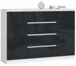 Komoda Akord K140 2D 4SZ, balta sp./grafito sp., 99 cm x 138.4 cm x 40 cm