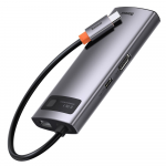 Adapteris Baseus USB-C - 3 x USB/USB-C/HDMI/RJ-45 USB-C male, 3 x USB/USB-C/HDMI/RJ-45 female, pilka sp.