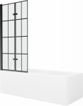 Vonia su sienele, laisvai pastatoma Mexen Cubik, 160 cm x 70 cm x 40 cm, stačiakampis, balta sp./juoda sp.