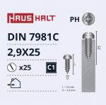 Savisriegis Haushalt DIN7981C, 2.9 mm x 25 mm, 25 vnt.