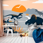 Fototapetas Artgeist Last Dinosaurs With Orange - Abstract Landscape For A Room, 70 cm x 100 cm