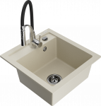 Plautuvė su virtuviniu mai&scaron;ytuvu Mexen Vito, granitas, 52 cm x 49 cm x 21 cm, chromo sp./juoda sp./smėlio sp.