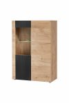 Vitrina ASM Aron, ąžuolo sp./juoda sp., 90 cm x 40 cm x 130 cm