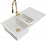 Plautuvė su virtuviniu mai&scaron;ytuvu Mexen Matias Savita, derva/granitas, 90 cm x 50.5 cm x 20 cm, aukso/balta