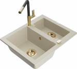 Plautuvė su virtuviniu mai&scaron;ytuvu Mexen Carlos Beige+Black/Gold, granitas, 58 cm x 47 cm x 17.7 cm, beige+black/gold