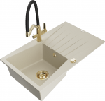 Plautuvė su virtuviniu mai&scaron;ytuvu Mexen Cesar, granitas, 77.5 cm x 47 cm x 20 cm, beige+black/gold sp.