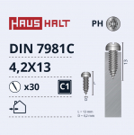 Savisriegis Haushalt DIN7981C, 4.2 mm x 13 mm, 30 vnt.