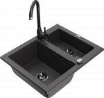 Virtuvinė plautuvė Mexen Carlos 6518581500-76+670200-70+66921-70, granitas, 58 cm x 47 cm x 17.7 cm, black granite+black(b)