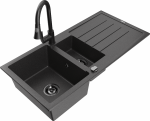 Plautuvė su virtuviniu mai&scaron;ytuvu Mexen Andres Black granite+Black, granitas, 100 cm x 50 cm x 20 cm, black granite+black