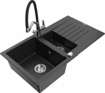 Plautuvė su virtuviniu mai&scaron;ytuvu Mexen Matias Duo, granitas, 90 cm x 50.5 cm x 20 cm, metallic black/silver