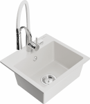 Plautuvė su virtuviniu mai&scaron;ytuvu Mexen Milo Aster, granitas, 43.5 cm x 41 cm x 17.1 cm, balta/chromo