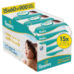 Drėgnos servetėlės kūdikiams Pampers Aqua Soft Touch, 900 vnt.