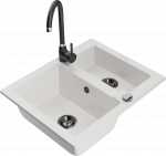 Virtuvinė plautuvė Mexen Carlos 6518581500-20+670200-70+66921-70, granitas, 58 cm x 47 cm x 17.7 cm, white+black(b)