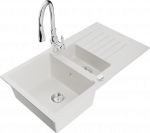 Plautuvė su virtuviniu mai&scaron;ytuvu Mexen Matias Savita, granitas, 90 cm x 50.5 cm x 20 cm, balta/sidabro