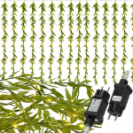 LED lempučių užuolaida Springos Artificial Ruscus Leaves, 5.85 m, &scaron;iltai balta sp., 200 LED, Skaidri sp./Žalia sp.