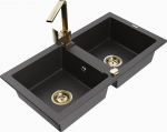 Plautuvė su virtuviniu mai&scaron;ytuvu Mexen Mario, derva/granitas, 82 cm x 43.6 cm x 16.1 cm, aukso sp./black granite