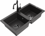 Plautuvė su virtuviniu mai&scaron;ytuvu Mexen Mario, derva/granitas, 82 cm x 43.6 cm x 16.1 cm, juoda/black granite