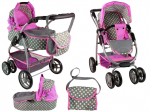 Lėlių vežimėlis Lean Toys 2in1 14956, rožinė sp./pilka sp.