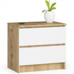 Naktinis staliukas Akord K60, ąžuolo sp./balta sp., 55 cm x 60 cm x 40 cm