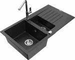 Plautuvė su virtuviniu mai&scaron;ytuvu Mexen Matias Flora, granitas, 90 cm x 50.5 cm x 20 cm, metallic black/silver sp.