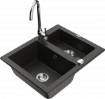 Virtuvinė plautuvė Mexen Carlos 6518581500-75+670200-00, granitas, 58 cm x 47 cm x 17.7 cm, metallic black/gold+chrome