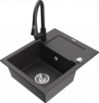 Plautuvė su virtuviniu mai&scaron;ytuvu Mexen Enzo Black granite+Black, granitas, 57 cm x 46 cm x 17.4 cm, black granite+black