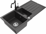 Plautuvė su virtuviniu mai&scaron;ytuvu Mexen Andres Black granite+Black, granitas, 100 cm x 50 cm x 20 cm, black granite+black