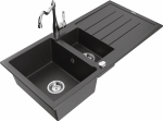 Plautuvė su virtuviniu mai&scaron;ytuvu Mexen Andres Black granite+Chrome, granitas, 100 cm x 50 cm x 20 cm, black granite+chrome