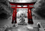 Fototapetas Artgeist Buddha Smile (Red), 70 cm x 100 cm
