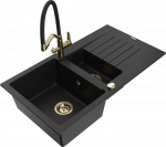 Plautuvė su virtuviniu mai&scaron;ytuvu Mexen Matias Duo, granitas, 90 cm x 50.5 cm x 20 cm, aukso/juoda