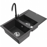 Plautuvė su virtuviniu mai&scaron;ytuvu Mexen Gaspar, granitas, 73.7 cm x 47.5 cm x 17.7 cm, black granite+black