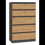 Komoda Malwa M5, antracito sp./ąžuolo sp., 109.5 cm x 70 cm x 40 cm