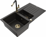 Plautuvė su virtuviniu mai&scaron;ytuvu Mexen Matias Flora, granitas, 90 cm x 50.5 cm x 20 cm, metallic black / gold