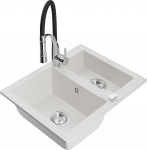 Plautuvė su virtuviniu mai&scaron;ytuvu Mexen Carlos Aster, granitas, 58.2 cm x 47.5 cm x 17.7 cm, balta/sidabro/juoda