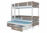 Dviauk&scaron;tė vaiki&scaron;ka lova su i&scaron;traukiama papildoma lova ADRK Etapo, balta sp./pilka sp./rusva sp., 90 x 200 cm, su patalynės dėže, su čiužiniu