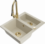 Plautuvė su virtuviniu mai&scaron;ytuvu Mexen Carlos Beige+Gold, granitas, 58 cm x 47 cm x 17.7 cm, beige+gold sp.