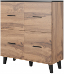 Komoda Cama Meble Lotta 4D, juoda sp./medžio sp., 119 cm x 45 cm x 110 cm