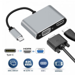 iLike HD4 2in1 Vaizdo adapteris - Adapteris nuo USB-C iki Hdmi 4K 30 Hz / VGA monitorius Sidabrinis