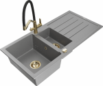 Plautuvė su virtuviniu mai&scaron;ytuvu Mexen Andres Grey+Black/Gold, granitas, 100 cm x 50 cm x 20 cm, aukso sp./juoda sp./pilka sp.