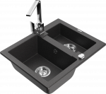 Virtuvinė plautuvė Mexen Carlos 6518581500-76+670300-00, granitas, 58 cm x 47 cm x 17.7 cm, black granite+chrome