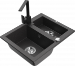 Virtuvinė plautuvė Mexen Carlos 6518581500-76+670300-70, granitas, 58 cm x 47 cm x 17.7 cm, black granite+black