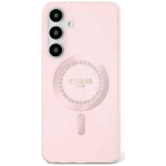 Etui Guess Rhinestones Printed Classic Logo MagSafe Samsung Galaxy S25 r&oacute;żowy