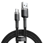 Patvarus USB į USB-C kabelis su nailoniniu apvalkalu, 0,5m, juodas/pilkas