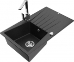 Granitinė virtuvinė plautuvė Mexen Cesar su mai&scaron;ytuvu ir sifonu, Metallic black/silver/chrome