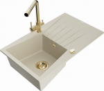 Granitinė virtuvinė plautuvė Mexen Cesar su mai&scaron;ytuvu ir sifonu, Beige/Gold