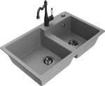 Granitinė virtuvinė plautuvė Mexen Tomas su mai&scaron;ytuvu ir sifonu, Grey/Black