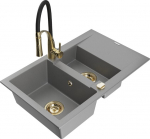 Granitinė virtuvinė plautuvė Mexen Gaspar su mai&scaron;ytuvu ir sifonu, Grey/Black/Gold
