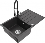 Granitinė virtuvinė plautuvė Mexen Bruno su mai&scaron;ytuvu ir sifonu, Black granite/Black/Chrome